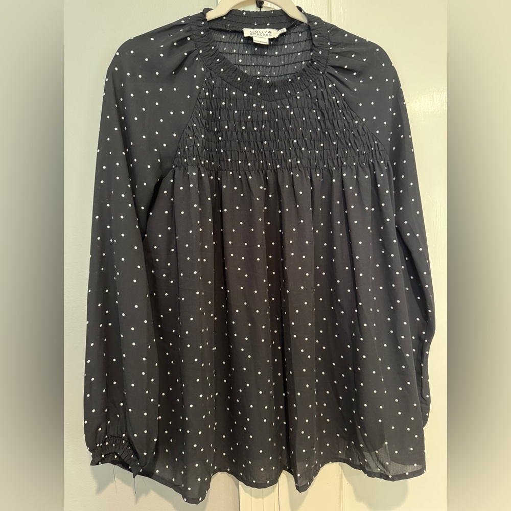 Molly Bracken Black Polka Dot Blouse size XS EUC